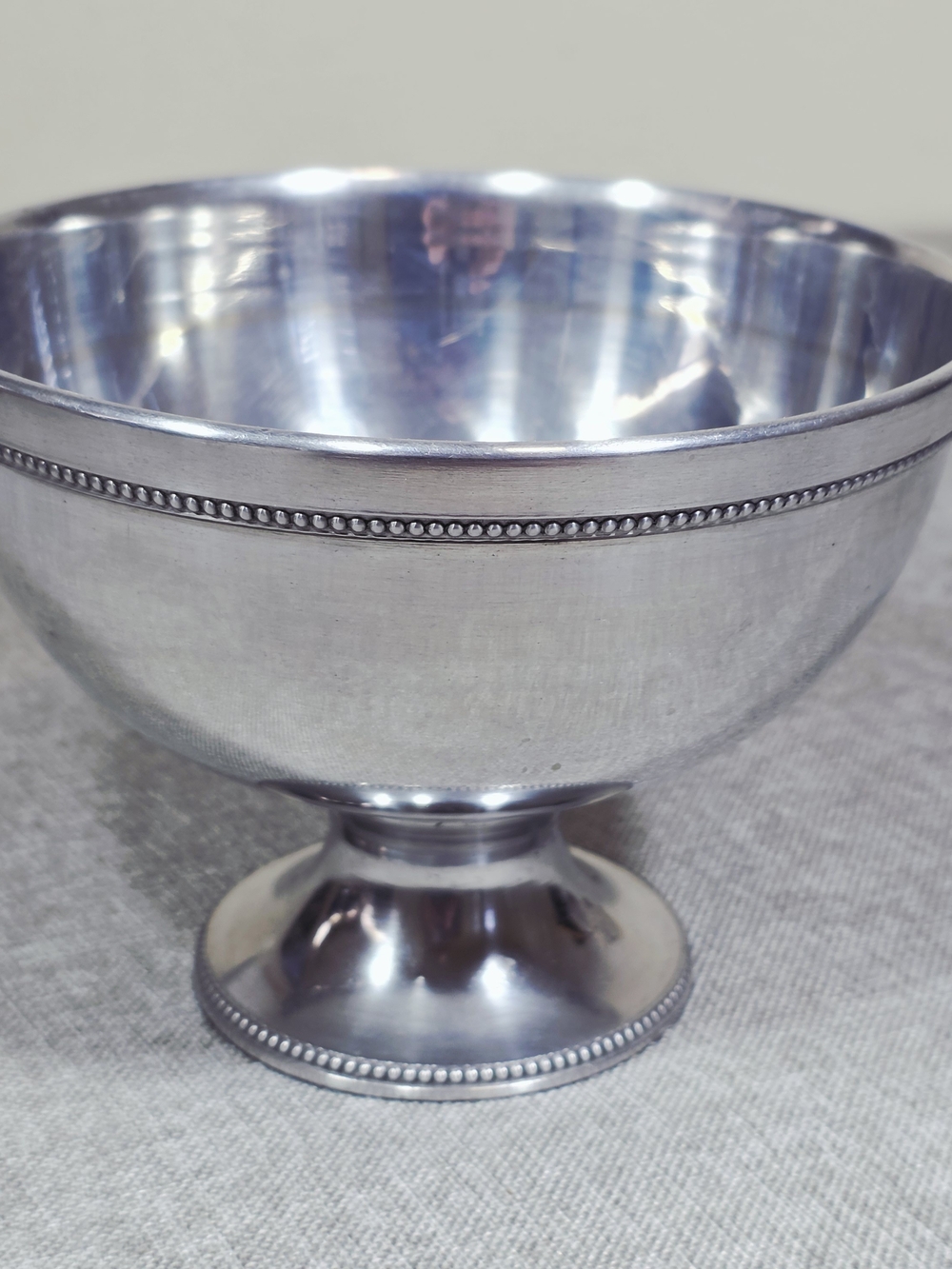 Vintage Silver Tone Pedestal Bowl Beaded Rim Made in India 7"